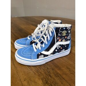 Kids Vans SK8 Hi Zip Space Astronaut Planets Print Blue High Top Sneakers Shoes